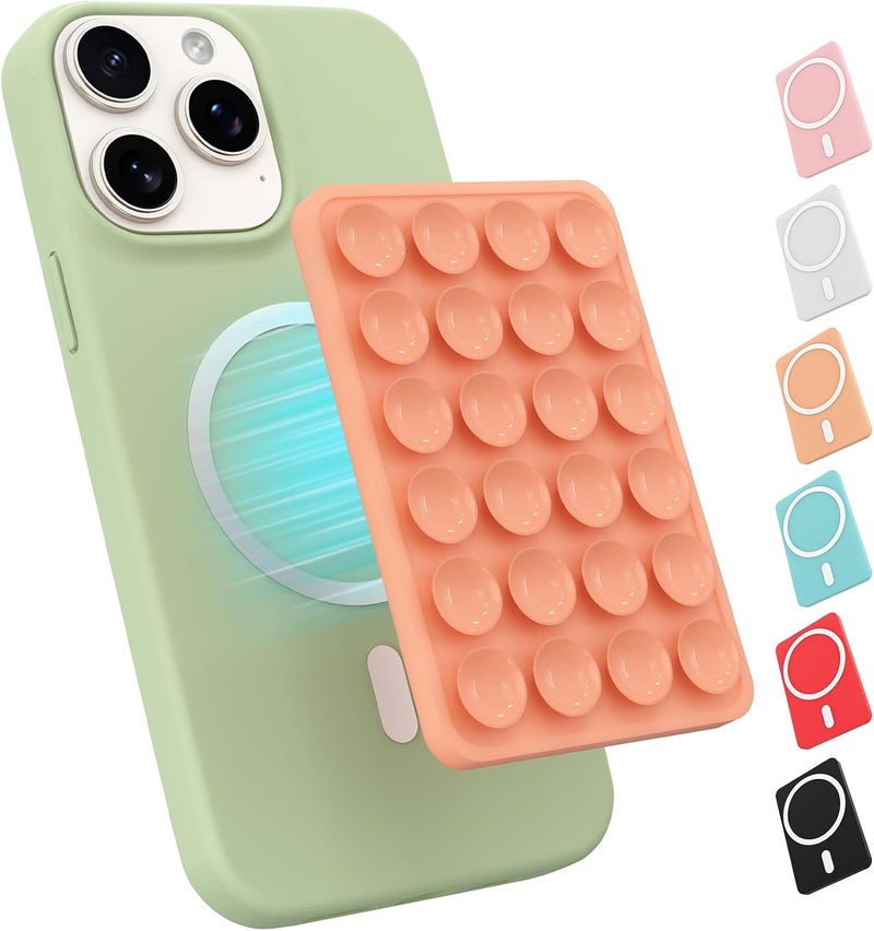 OPOM Magnetic Suction Phone Mount for MagSafe Case,Silicone Sticky Phone Grip Holder for iPhone,Removable Hands-Free Selfie/Video for TikTok & Instagram Influencer/Creator (Orange) - Image 1